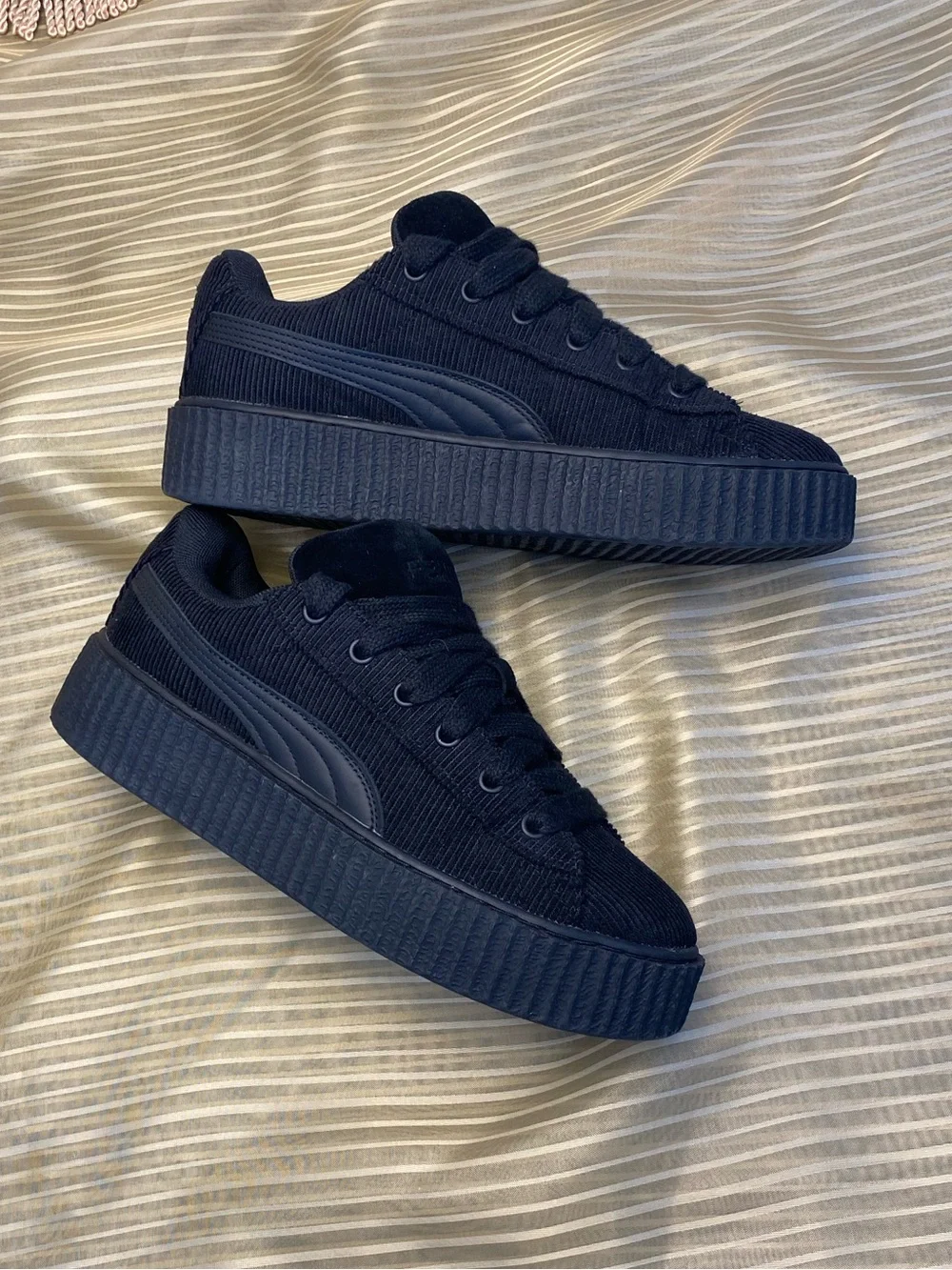 PUMA FENTY Black Corduroy Platform Lace-Up Sneakers, size 8.5